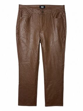 PAIGE Brown Faux Leather Straight Leg Pants Size 32 Vegan High Rise Quiet Luxury